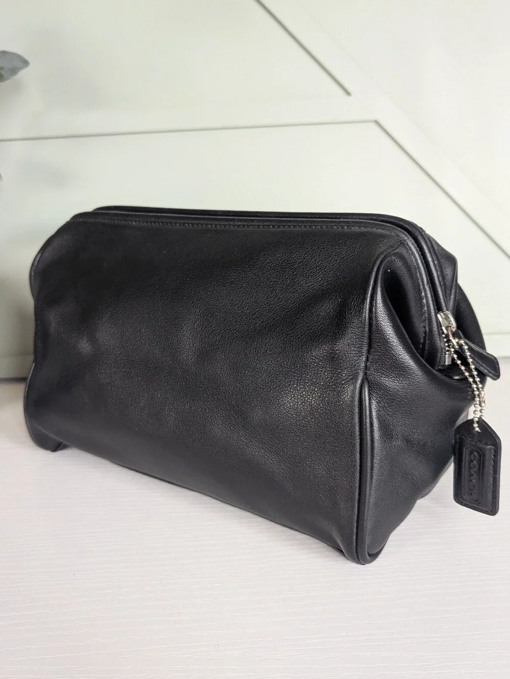 Coach Black Leather Cosmetic Dopp Kit with Logo Tag